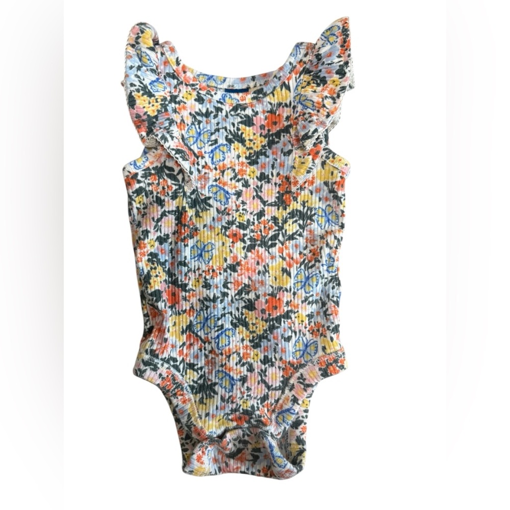 Old Navy Baby 3-6 Months Bodysuit Floral Boho Cap Ruffle Sleeve Spring Summer